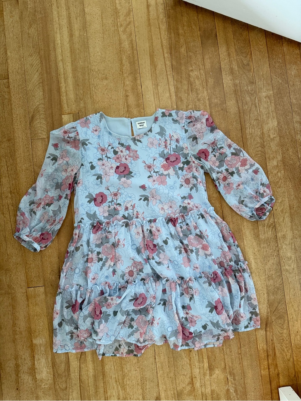 Sunday Best Light Blue & Pink Floral Tiered Mini Dress